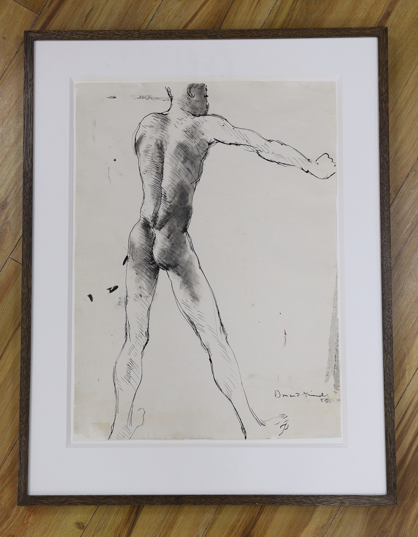 Donald Friend (Australian, 1917-1989), ink and wash, Study of Omu 1953, signed and dated '53, Bridget McDonnel Gallery label verso, 55 x 40cm